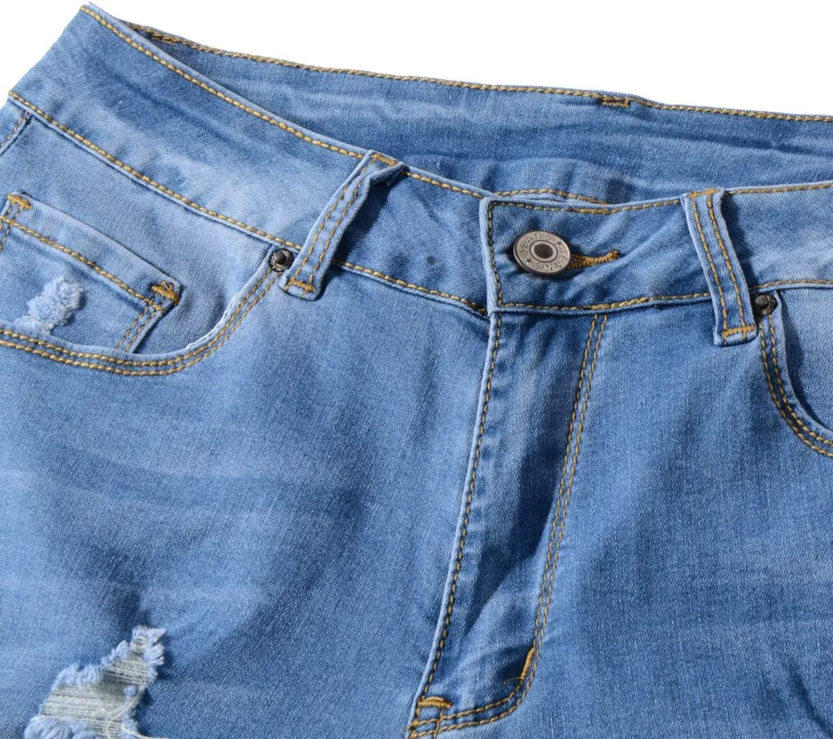 vanberfia Women's Stretchy Denim Mid Rise Jean Shorts with Pockets