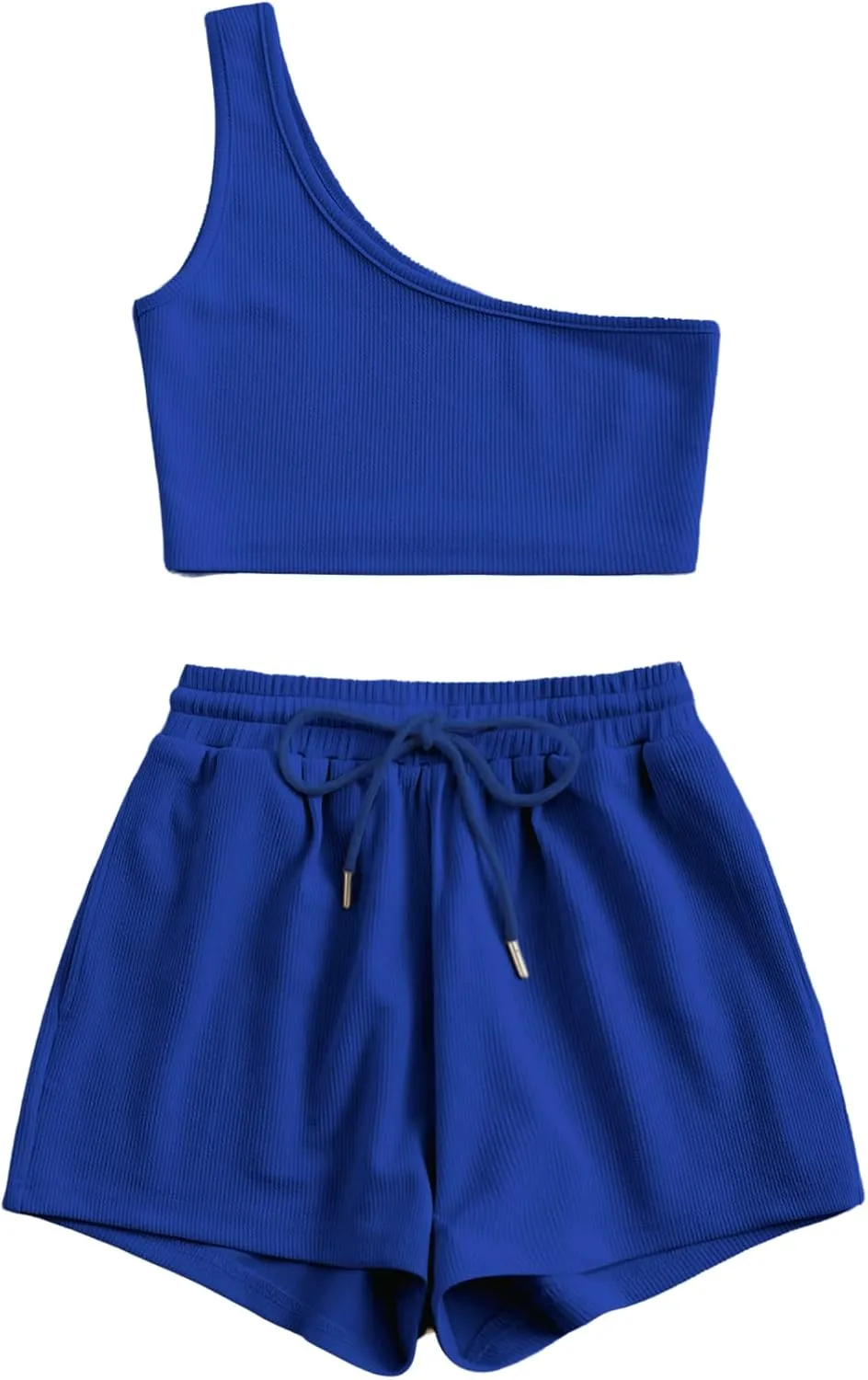 Verdusa Women's One Shoulder Tank Top and Lounge Shorts 2 Piece Tracksuit Set