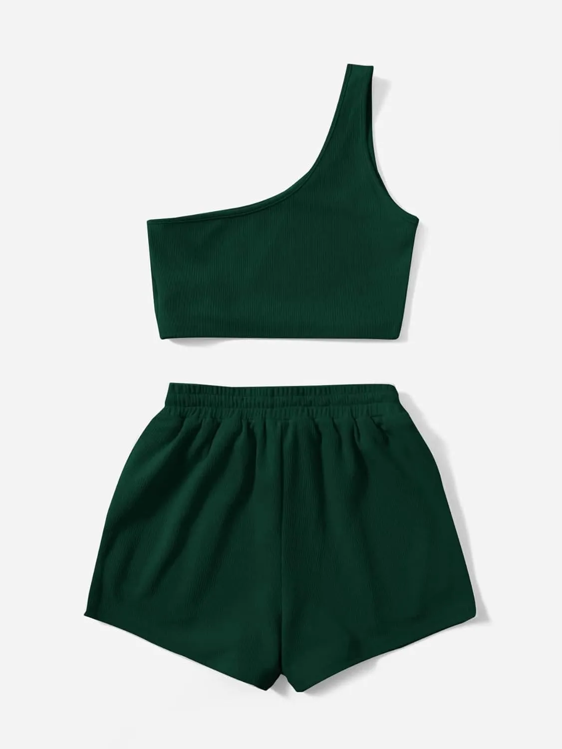 Verdusa Women's One Shoulder Tank Top and Lounge Shorts 2 Piece Tracksuit Set