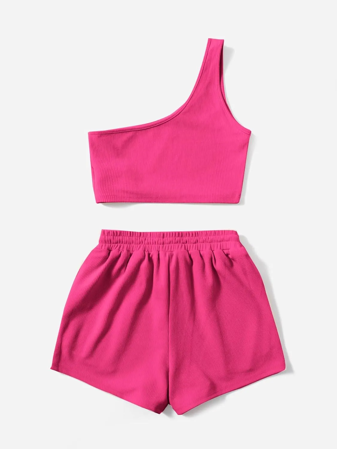 Verdusa Women's One Shoulder Tank Top and Lounge Shorts 2 Piece Tracksuit Set