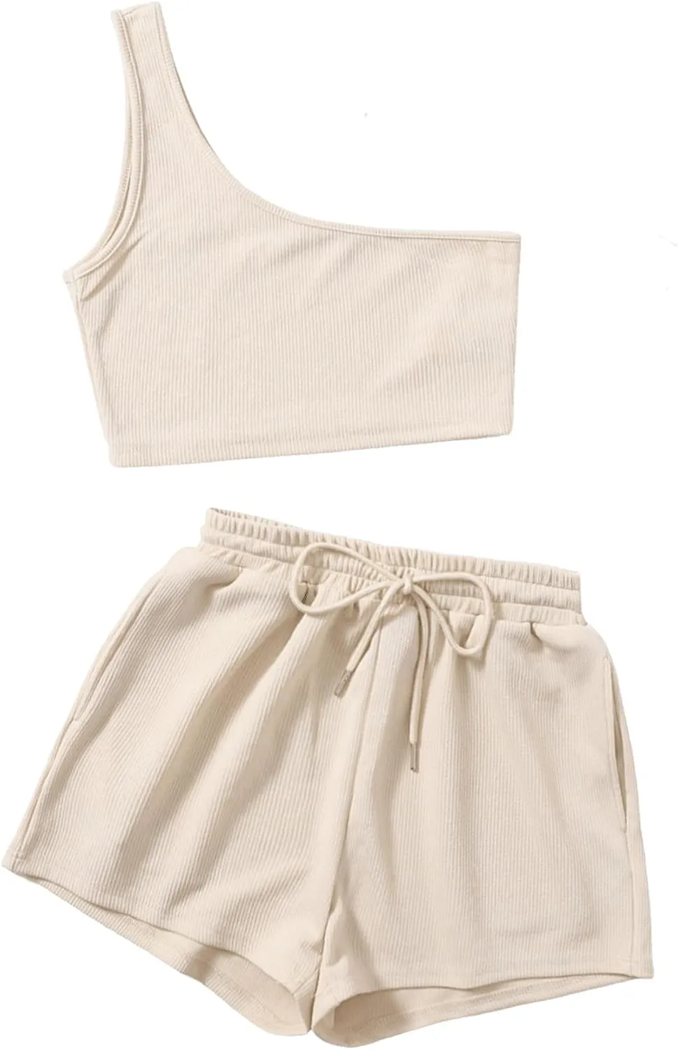 Verdusa Women's One Shoulder Tank Top and Lounge Shorts 2 Piece Tracksuit Set