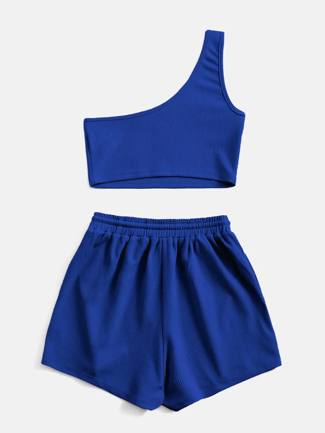 Verdusa Women's One Shoulder Tank Top and Lounge Shorts 2 Piece Tracksuit Set