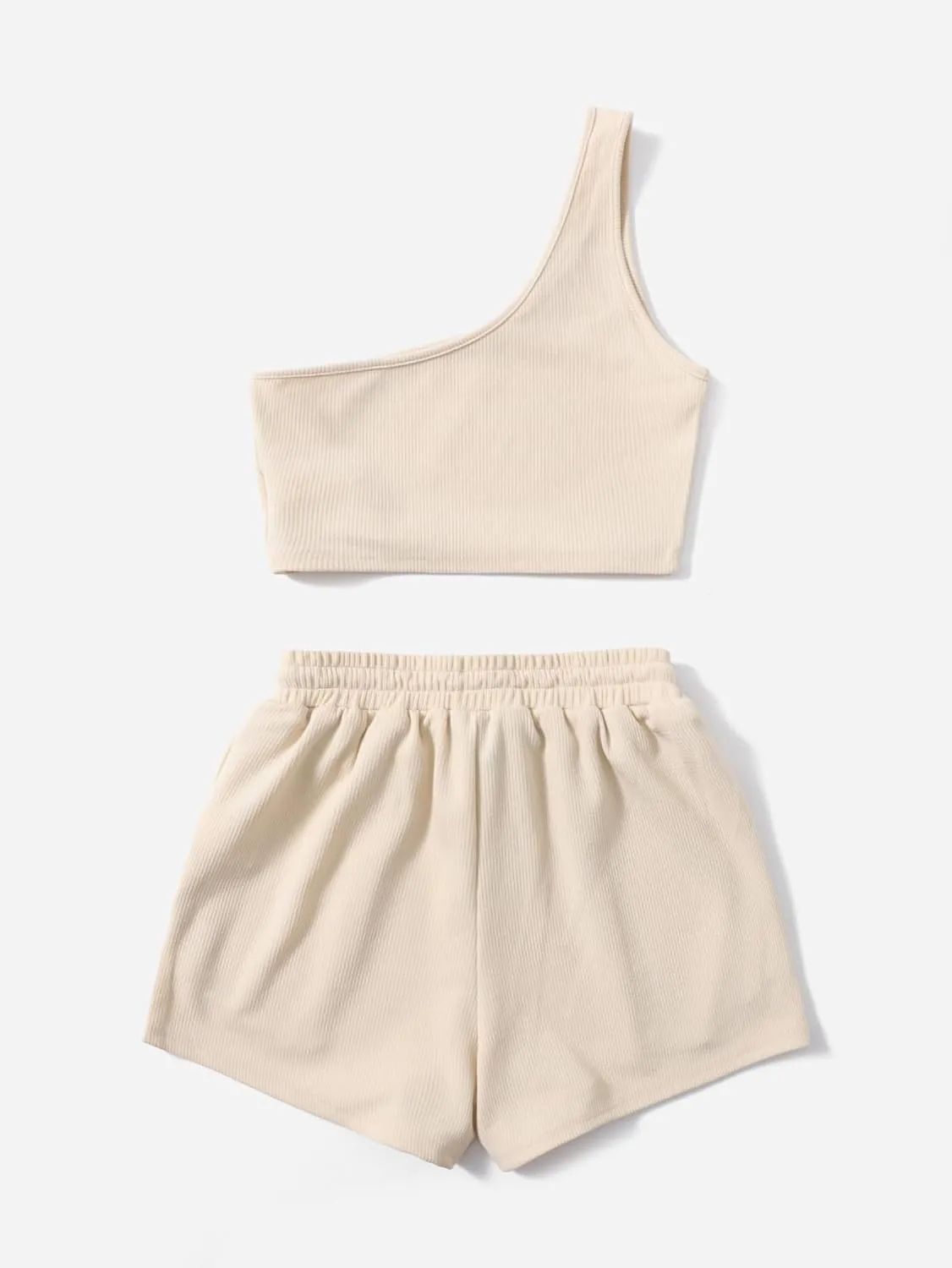 Verdusa Women's One Shoulder Tank Top and Lounge Shorts 2 Piece Tracksuit Set