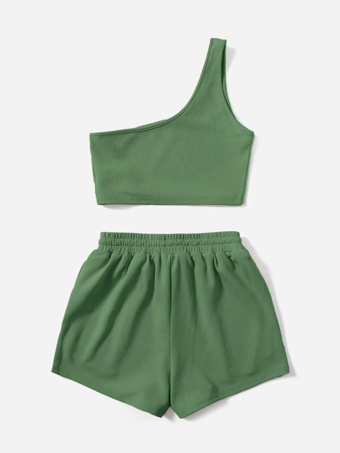 Verdusa Women's One Shoulder Tank Top and Lounge Shorts 2 Piece Tracksuit Set