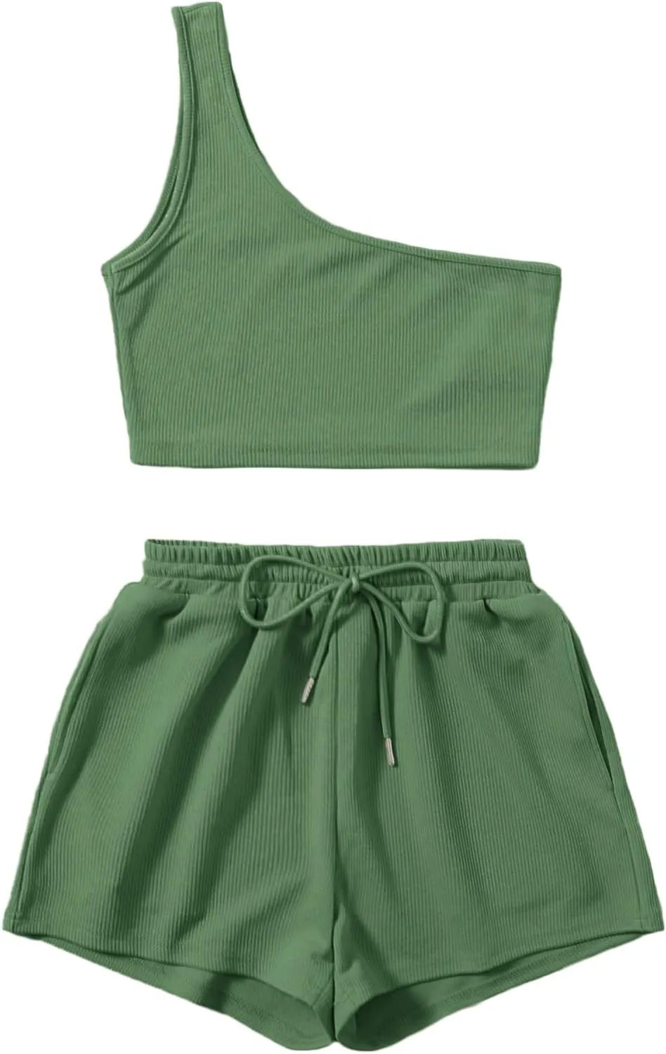 Verdusa Women's One Shoulder Tank Top and Lounge Shorts 2 Piece Tracksuit Set
