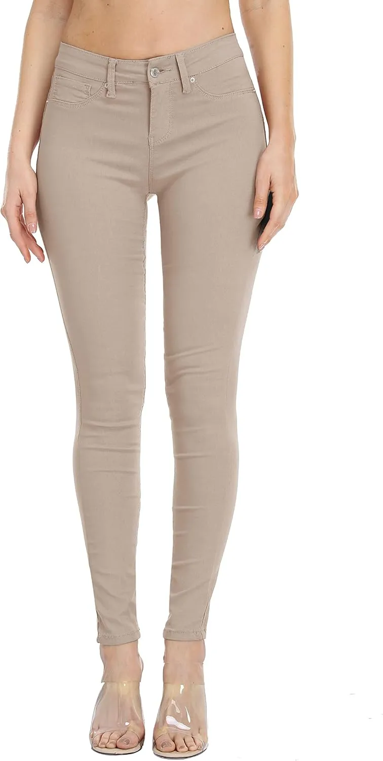 WAYRUNZ Womens Hyper Ultra Stretch Comfy Pants Colored Mid-Rise Skinny Jean Juniors Jegging