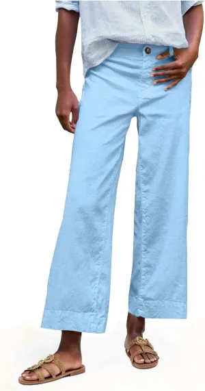 Wide Leg Dress Pants for Women High Waisted Business Work Casual Pants Summer Comfy Cropped Linen Palazzo Trousers