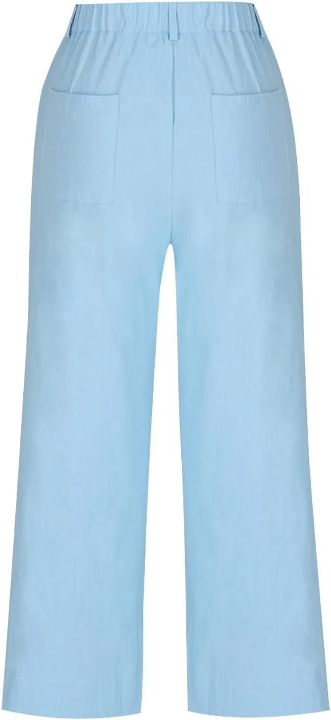 Wide Leg Dress Pants for Women High Waisted Business Work Casual Pants Summer Comfy Cropped Linen Palazzo Trousers