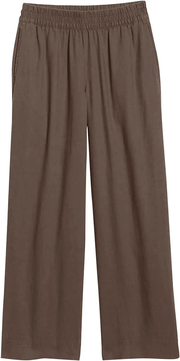 Wide Leg Linen Pants for Women Summer Boho Flowy Beach Pants Loose Fit High Waisted Casual Travel Pants with Pockets