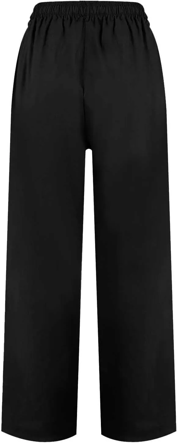 Wide Leg Linen Pants Women Capri Cropped Boho Pants Ankle Elastic Waist Lounge Pants Cotton Trousers with Pockets