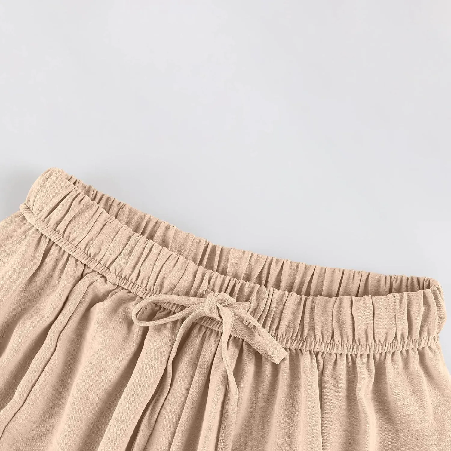 Wide Leg Pants for Women Linen High Waisted Summer Fashion Pants Drawstring Flowy with Pockets Solid Clothes Vacation