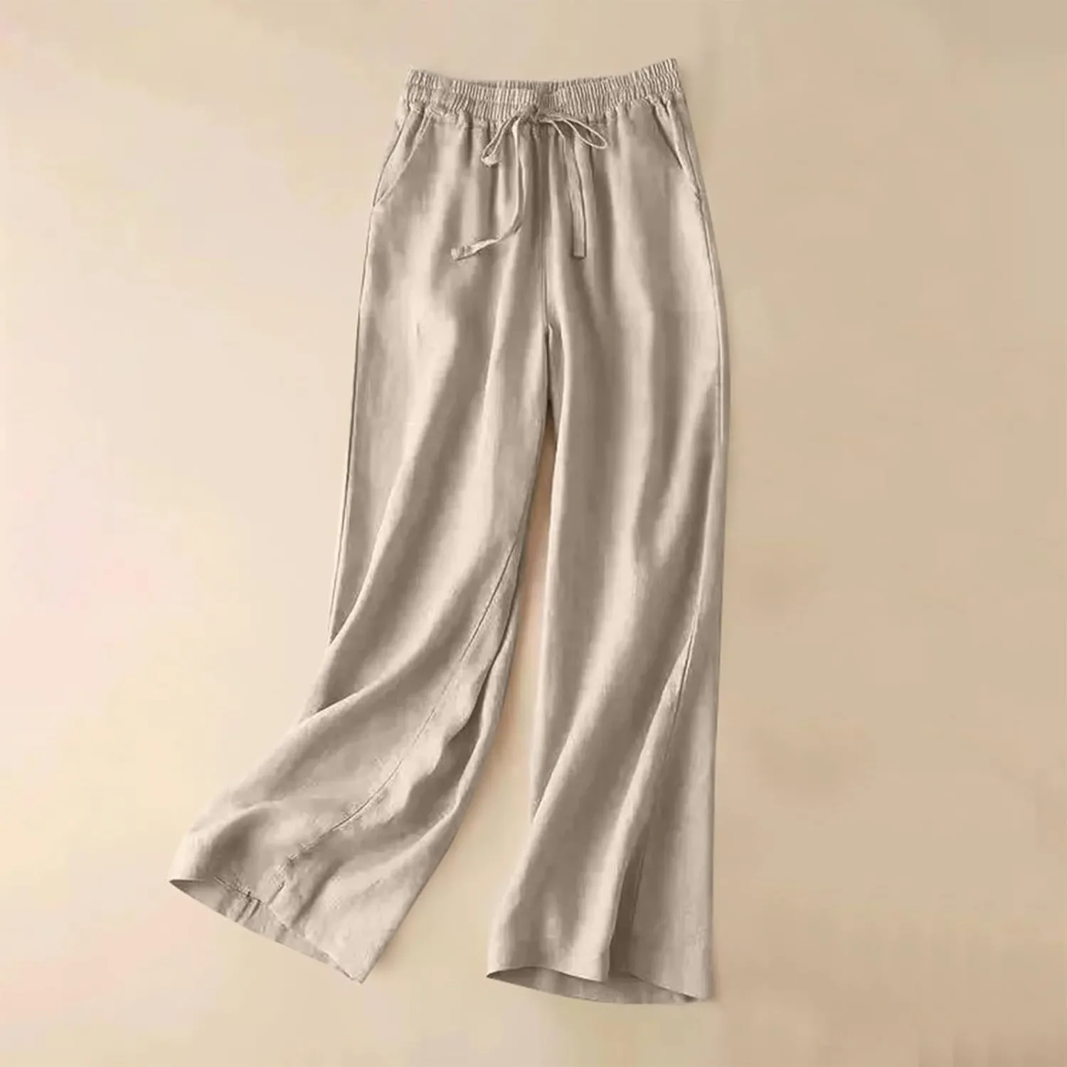 Wide Leg Pants for Women, Straight Leg Drawstring Linen Pants Wide High