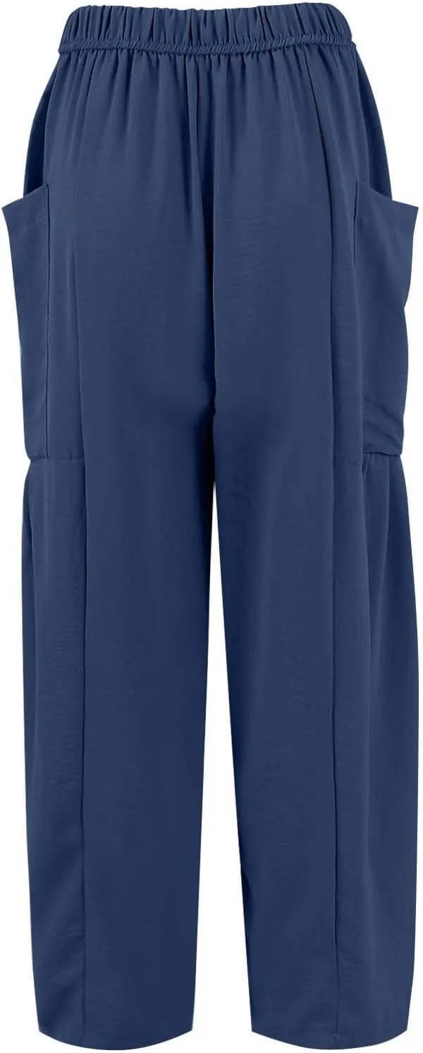 Wide Leg Pants Woman High Waisted Drawstring Casual Boho Pants Summer Baggy Trendy Palazzo Harem Trousers with Pockets