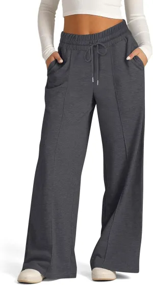 Wide Leg Sweatpants for Womens Leisure Plain Pant Drawstring Workout Pants High Waist Yoga Trouser Daily Comfy Pant