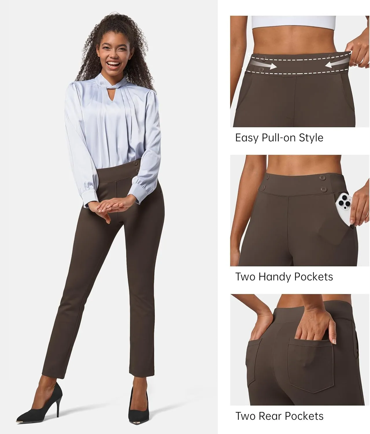 Willit Women's Yoga Dress Pants Stretch Business Work Casual Pants High Waisted Cropped Office Pants 27"