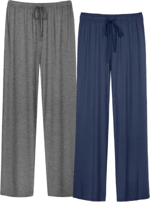 WiWi Mens Bamboo Viscose Pajama Pants Soft Lounge Bottoms Knit Big and Long Sweatpants Lightweight Sleep Pant Drawstring S-4X