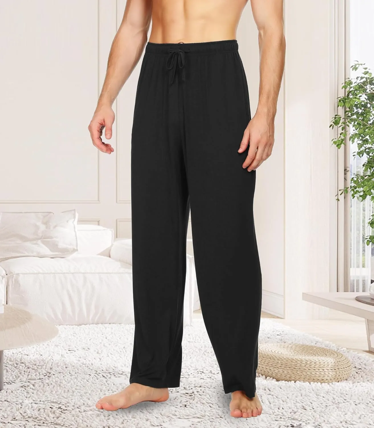 WiWi Mens Bamboo Viscose Pajama Pants Soft Lounge Bottoms Knit Big and Long Sweatpants Lightweight Sleep Pant Drawstring S-4X