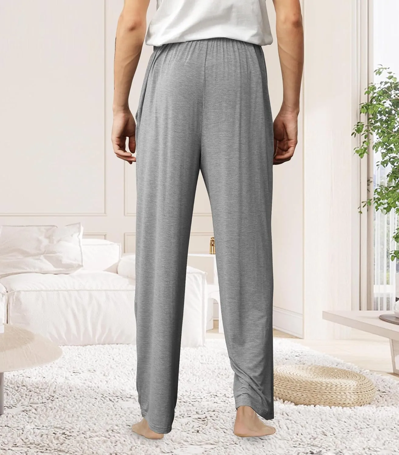 WiWi Mens Bamboo Viscose Pajama Pants Soft Lounge Bottoms Knit Big and Long Sweatpants Lightweight Sleep Pant Drawstring S-4X
