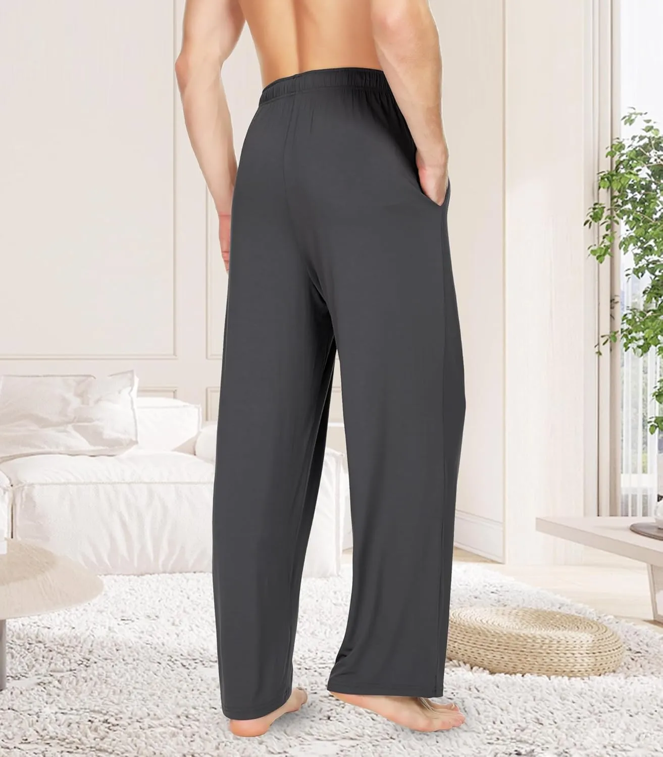 WiWi Mens Bamboo Viscose Pajama Pants Soft Lounge Bottoms Knit Big and Long Sweatpants Lightweight Sleep Pant Drawstring S-4X