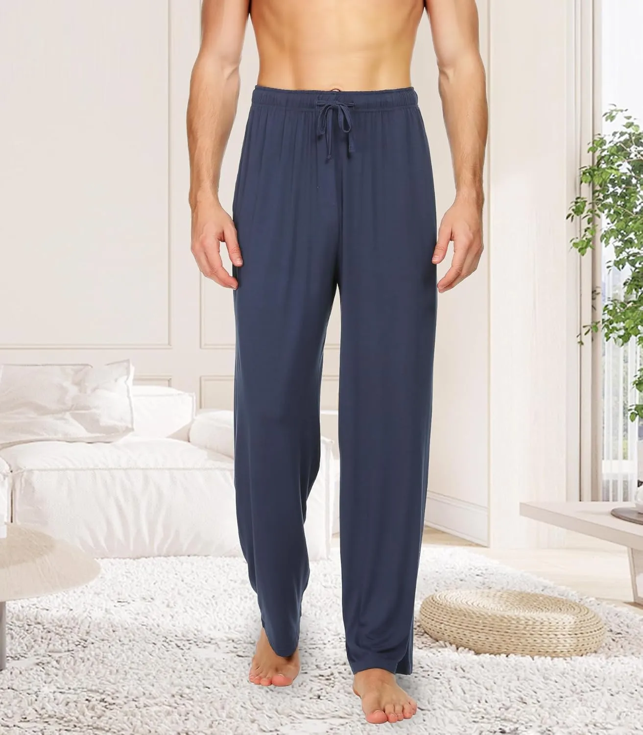 WiWi Mens Bamboo Viscose Pajama Pants Soft Lounge Bottoms Knit Big and Long Sweatpants Lightweight Sleep Pant Drawstring S-4X