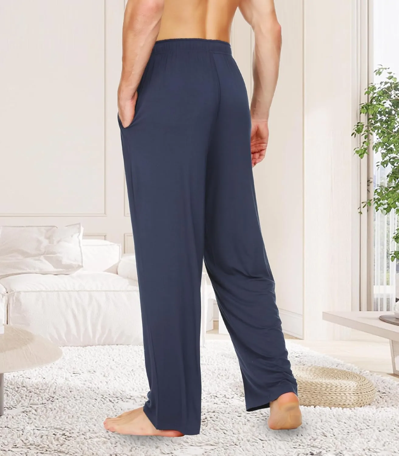 WiWi Mens Bamboo Viscose Pajama Pants Soft Lounge Bottoms Knit Big and Long Sweatpants Lightweight Sleep Pant Drawstring S-4X