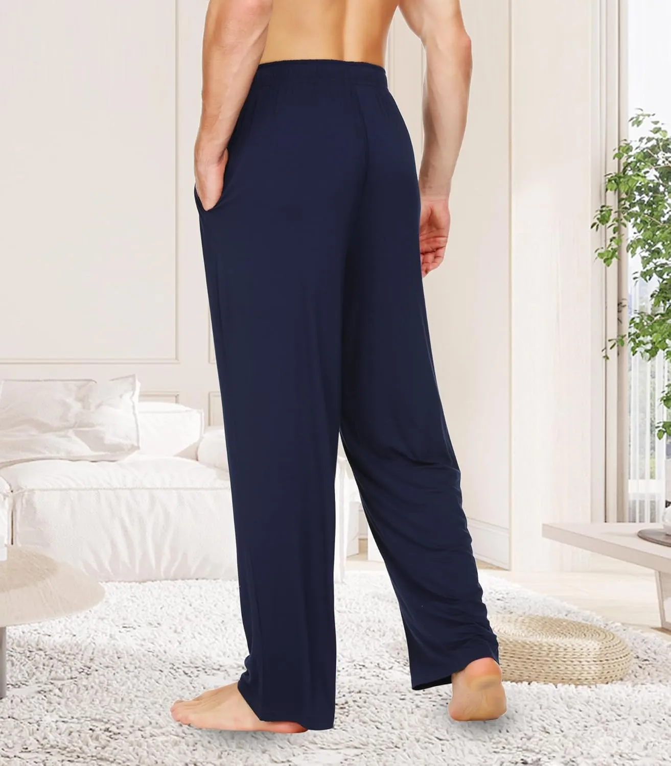WiWi Mens Bamboo Viscose Pajama Pants Soft Lounge Bottoms Knit Big and Long Sweatpants Lightweight Sleep Pant Drawstring S-4X