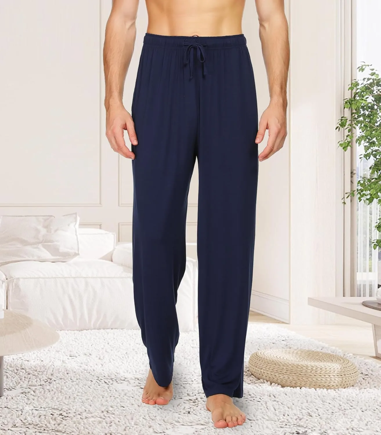 WiWi Mens Bamboo Viscose Pajama Pants Soft Lounge Bottoms Knit Big and Long Sweatpants Lightweight Sleep Pant Drawstring S-4X
