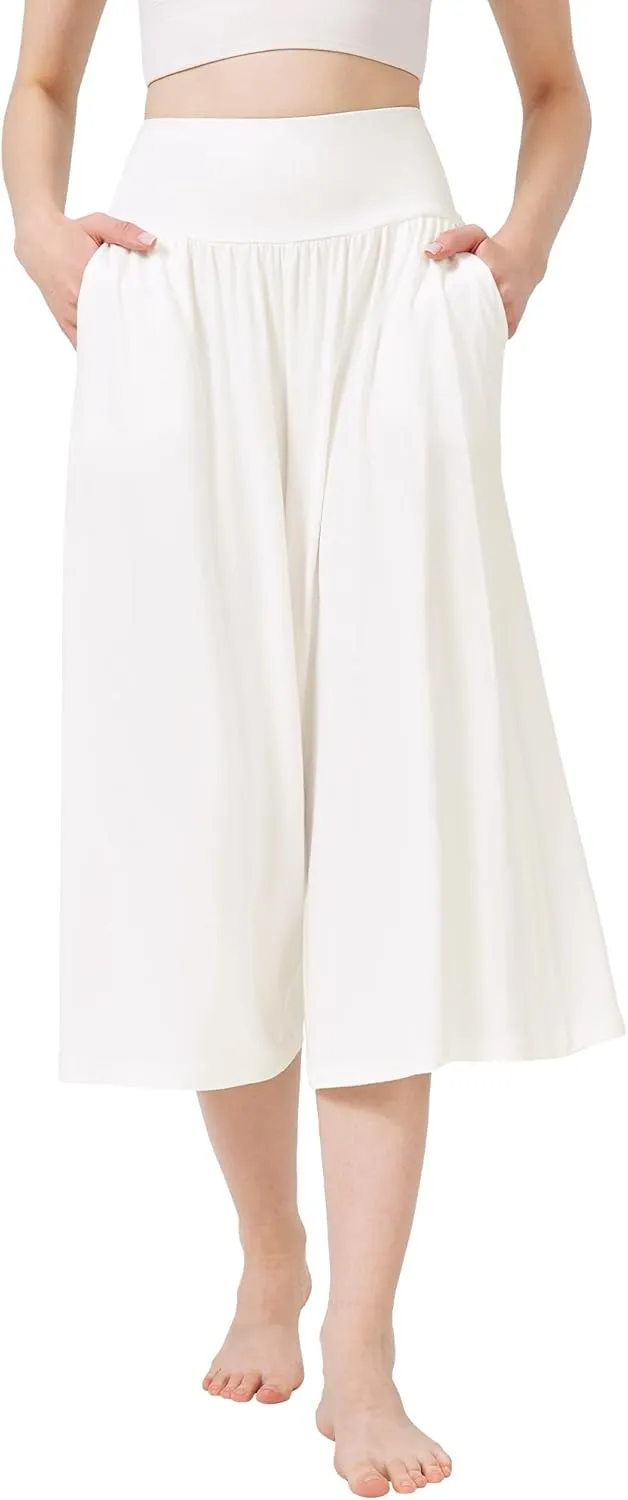 WiWi Women's Wide Leg Capri Pants Viscose from Bamboo Palazzo Lounge Bottoms with Pockets High Waist Pajama Bottom S-XXL