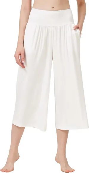 WiWi Women's Wide Leg Capri Pants Viscose from Bamboo Palazzo Lounge Bottoms with Pockets High Waist Pajama Bottom S-XXL