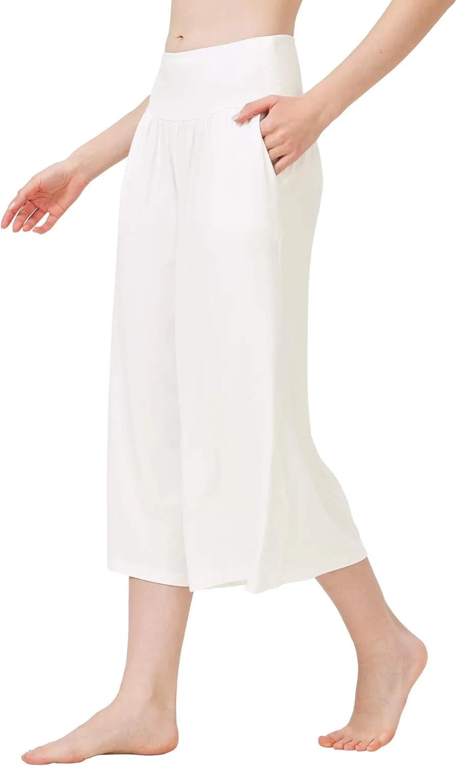 WiWi Women's Wide Leg Capri Pants Viscose from Bamboo Palazzo Lounge Bottoms with Pockets High Waist Pajama Bottom S-XXL