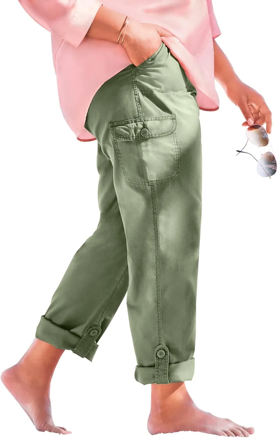 Woman Within Plus Size Convertible 2-in-1 Cargo Pant & Capri Elastic Waist