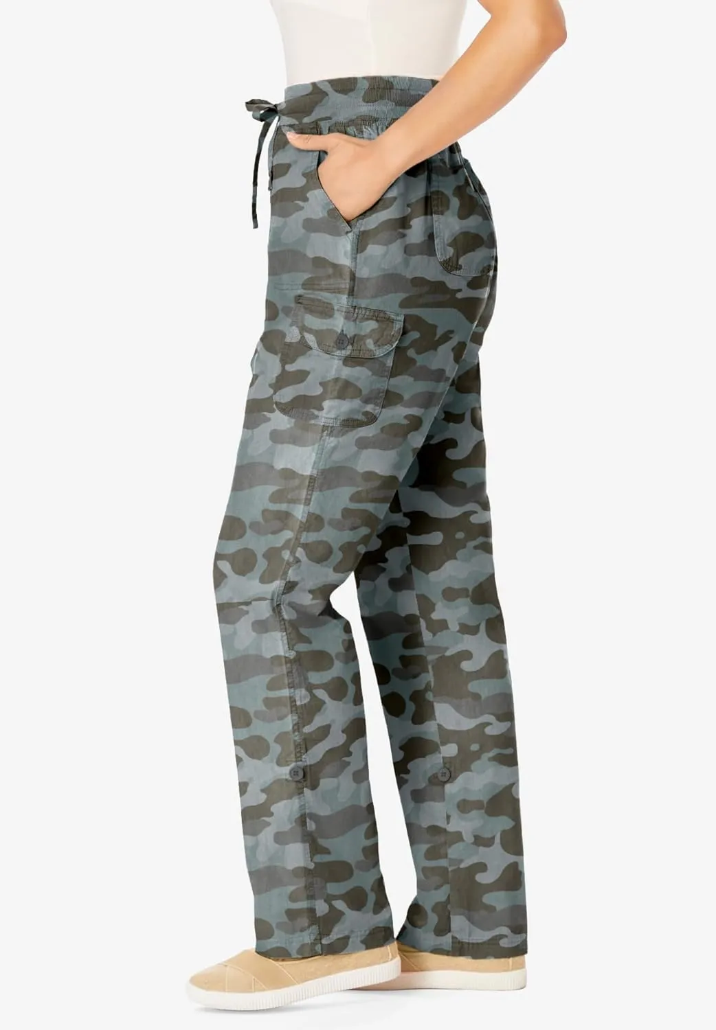 Woman Within Plus Size Convertible 2-in-1 Cargo Pant & Capri Elastic Waist