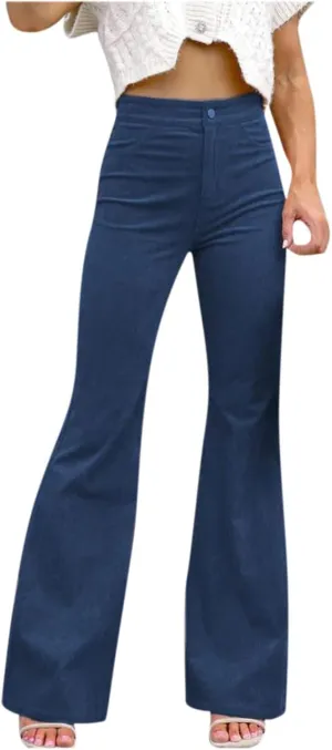 Women Corduroy Flare Pants Elastic High Waist Bell Bottom Trousers Vintage Baggy Wide Leg Flare Pants Long Sweatpants