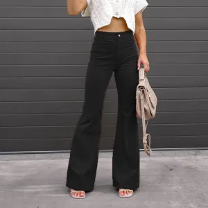 Women Corduroy Flare Pants Elastic High Waist Bell Bottom Trousers Vintage Baggy Wide Leg Flare Pants Long Sweatpants
