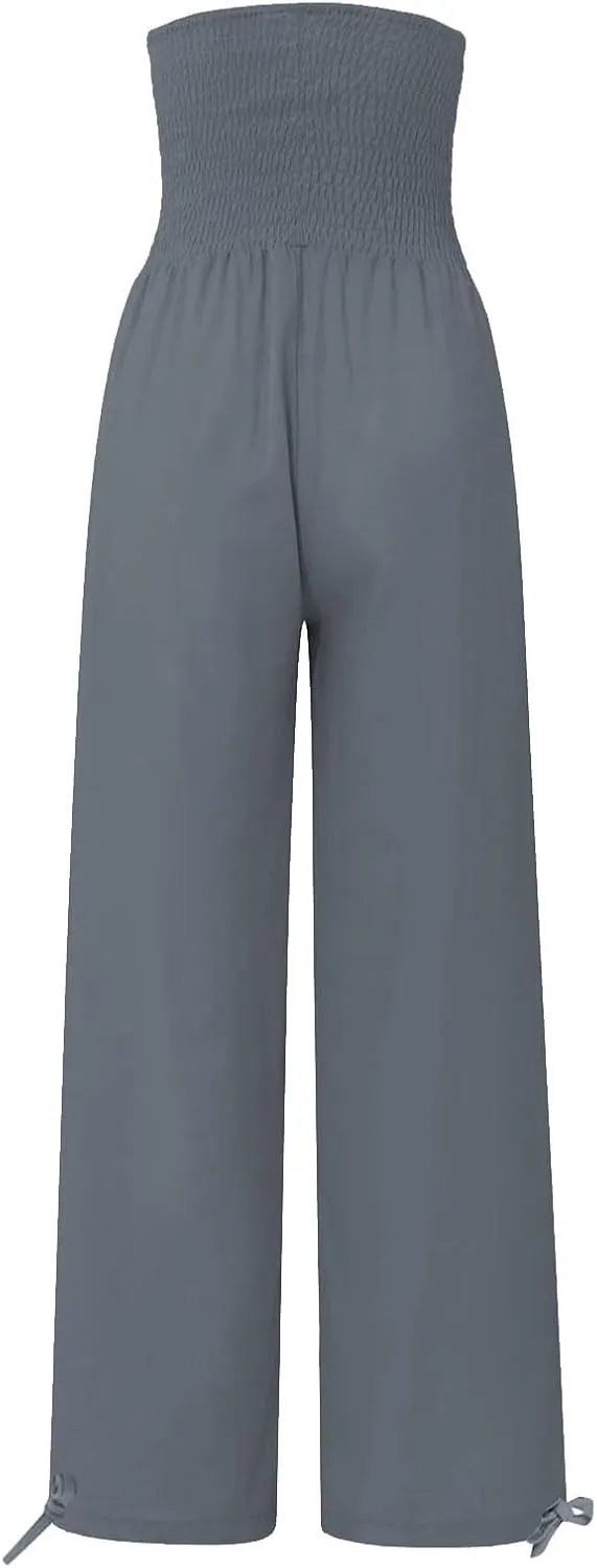 Women Cotton Linen Palazzo Pants Summer Boho Wide Leg High Waist Casual Loose Comfy Pants Trousers with Pocket