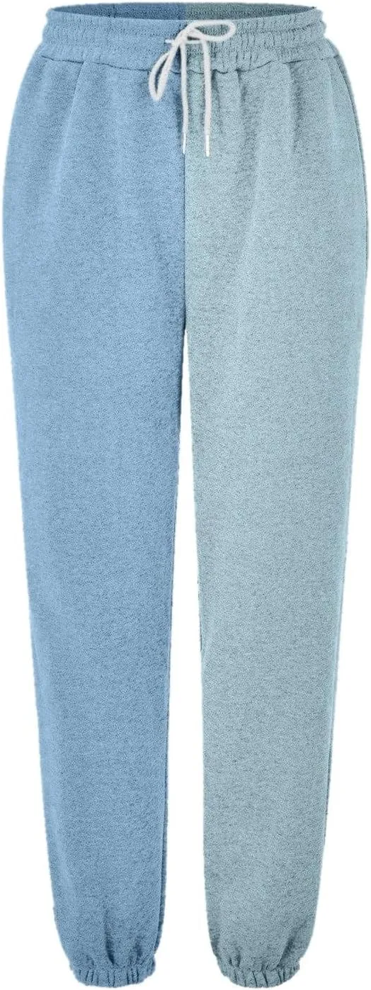 Women Fashion Color Block Pants Trendy Tummy Control Cuffed Trouser Street Hip Hop Palazzo Athletic Casual Sweatpants