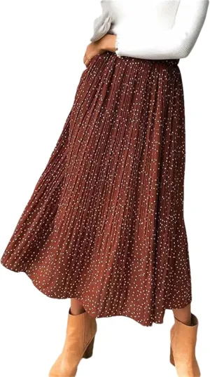 Women Floral Print Pleated Midi Skirt Elastic High Waist Side Pockets Skirts Female Bottom