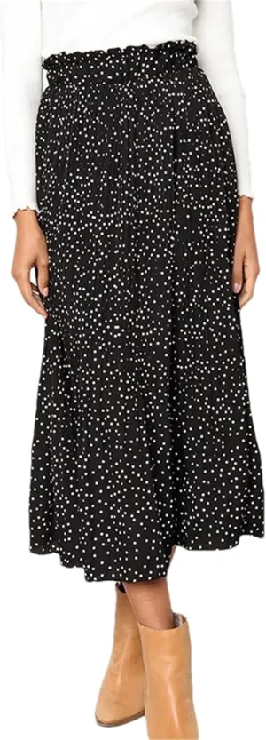 Women Floral Print Pleated Midi Skirt Elastic High Waist Side Pockets Skirts Female Bottom