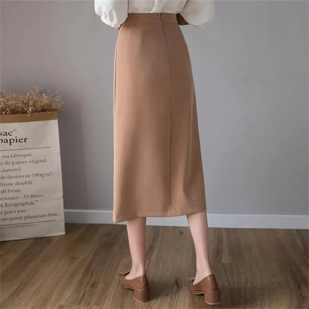 Women High Waist Pencil Streetwear Solid Bodycon Sexy Side Slit Khaki Black EN8 Long Wrap Skirts
