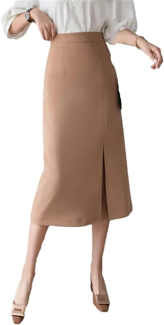 Women High Waist Pencil Streetwear Solid Bodycon Sexy Side Slit Khaki Black EN8 Long Wrap Skirts