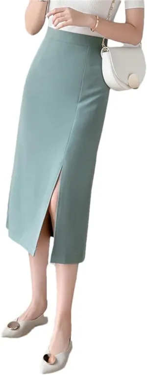 Women High Waist Pencil Streetwear Solid Bodycon Sexy Side Slit Khaki Black EN8 Long Wrap Skirts
