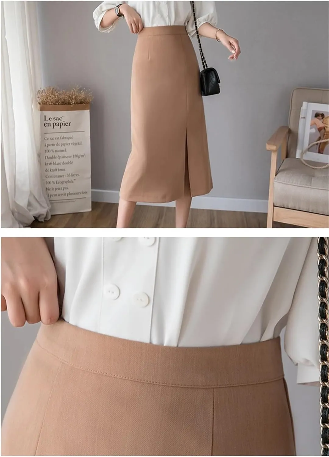 Women High Waist Pencil Streetwear Solid Bodycon Sexy Side Slit Khaki Black EN8 Long Wrap Skirts