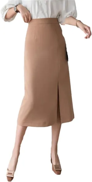 Women High Waist Pencil Streetwear Solid Bodycon Sexy Side Slit Khaki Black EN8 Long Wrap Skirts