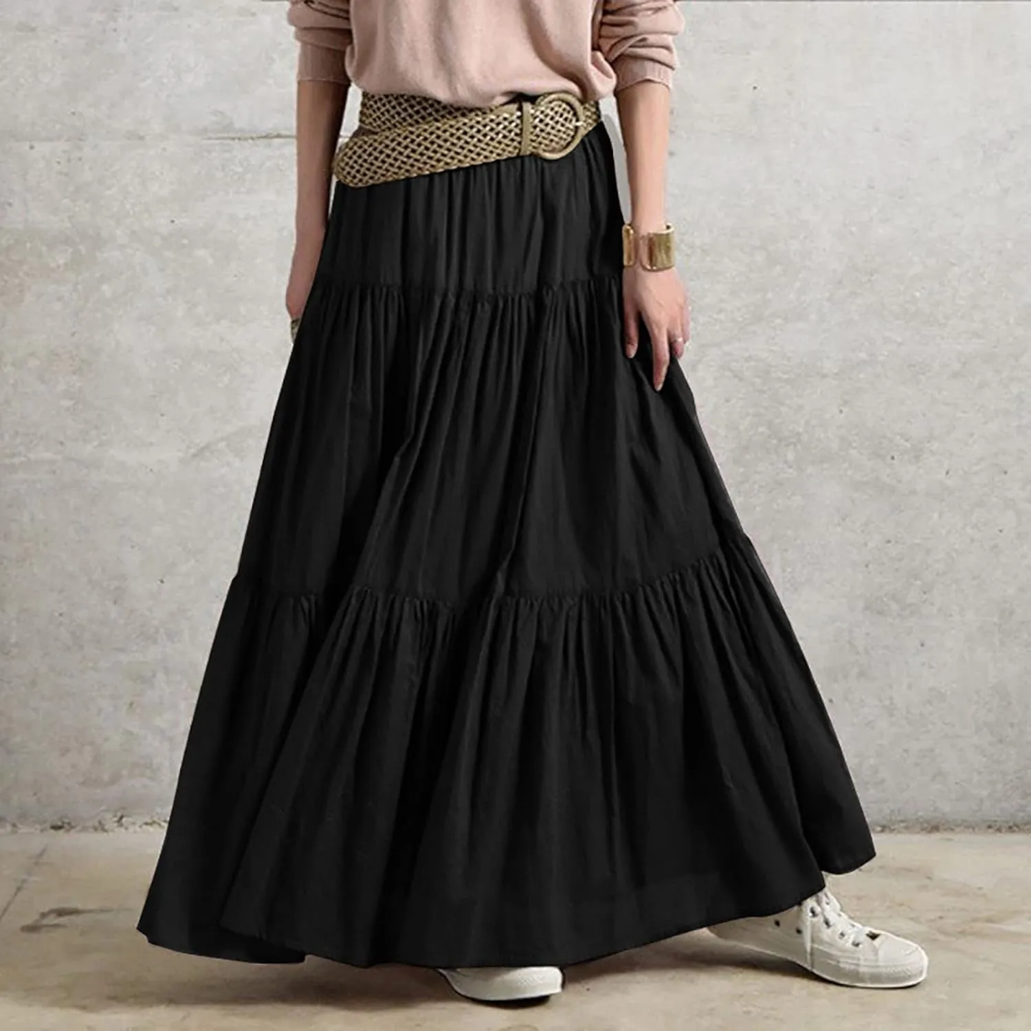 Women Long Lightweight Layered Skirt High Waist Pleated A Line Swing Skirt Midi Skirt 2024 Trendy Skirts
