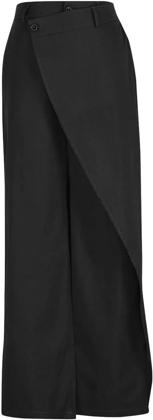 Women Pants High Waisted Wide Leg Pants Irregular Patchwork Casual Loose Solid Color Full Length Straight Trousers