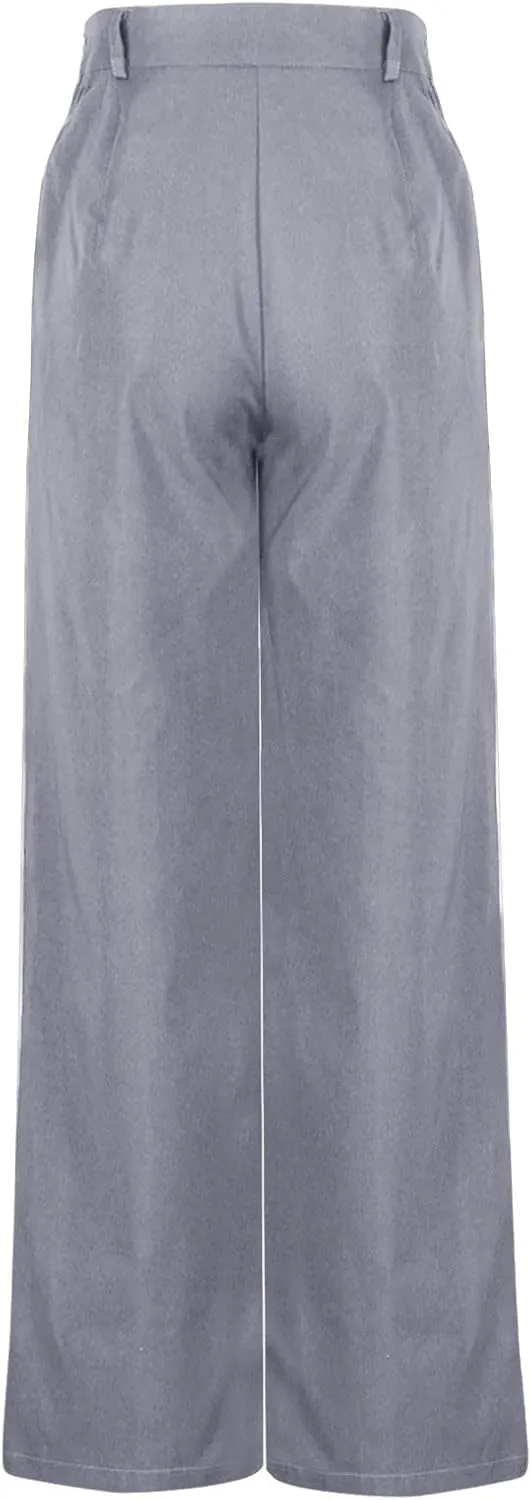 Women Pants High Waisted Wide Leg Pants Irregular Patchwork Casual Loose Solid Color Full Length Straight Trousers