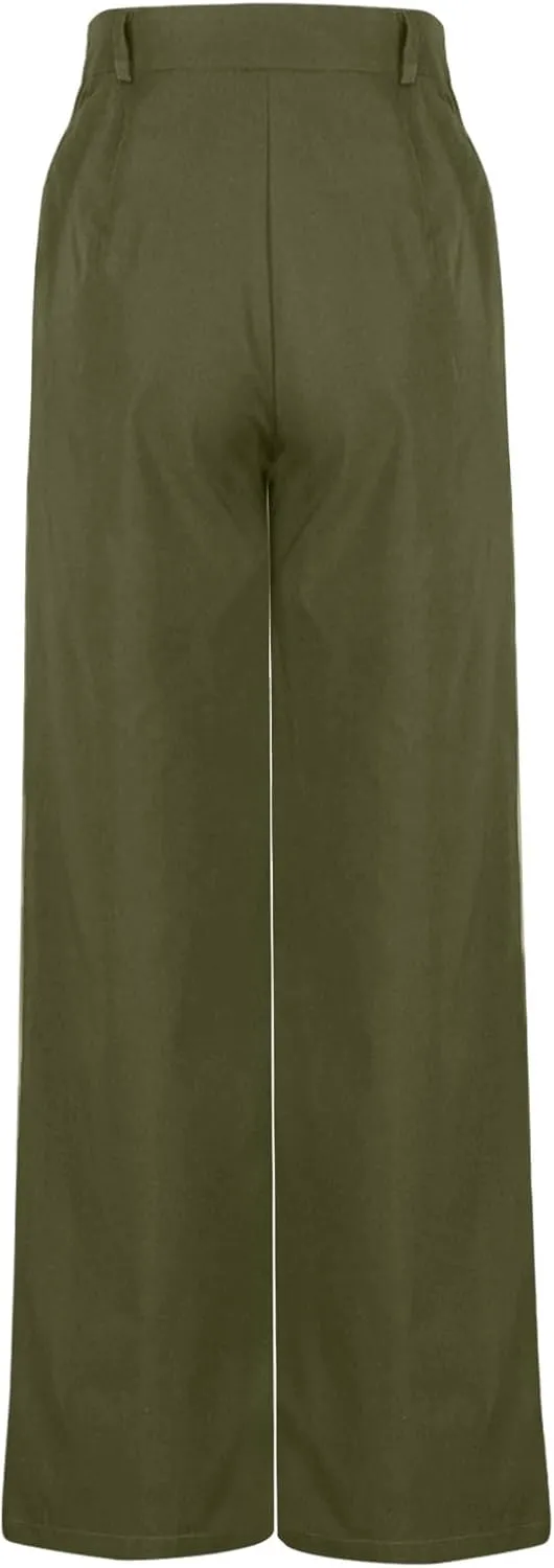 Women Pants High Waisted Wide Leg Pants Irregular Patchwork Casual Loose Solid Color Full Length Straight Trousers