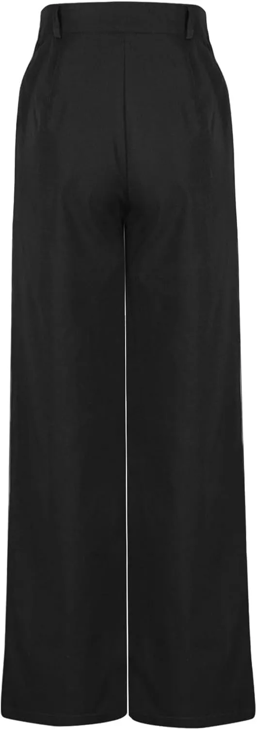 Women Pants High Waisted Wide Leg Pants Irregular Patchwork Casual Loose Solid Color Full Length Straight Trousers