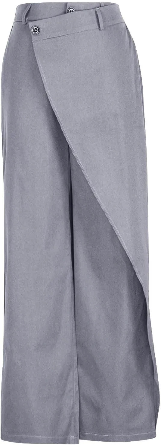 Women Pants High Waisted Wide Leg Pants Irregular Patchwork Casual Loose Solid Color Full Length Straight Trousers