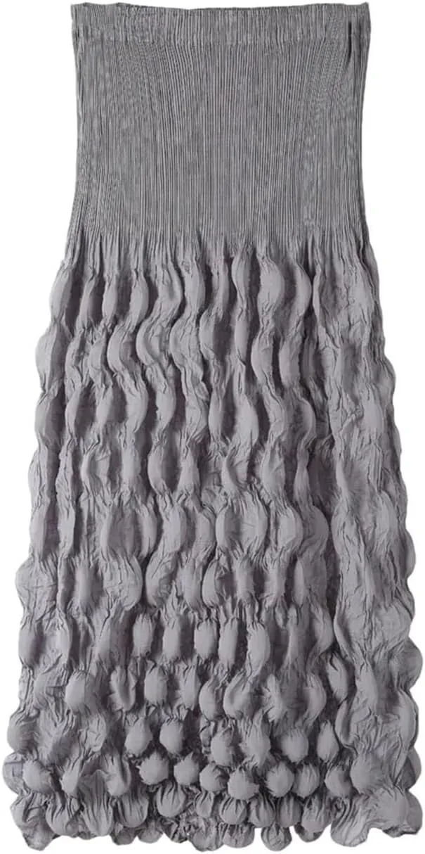 Women Pleated Design A-Line Skirt for Elastic High Waist Solid Color Folds Skirts